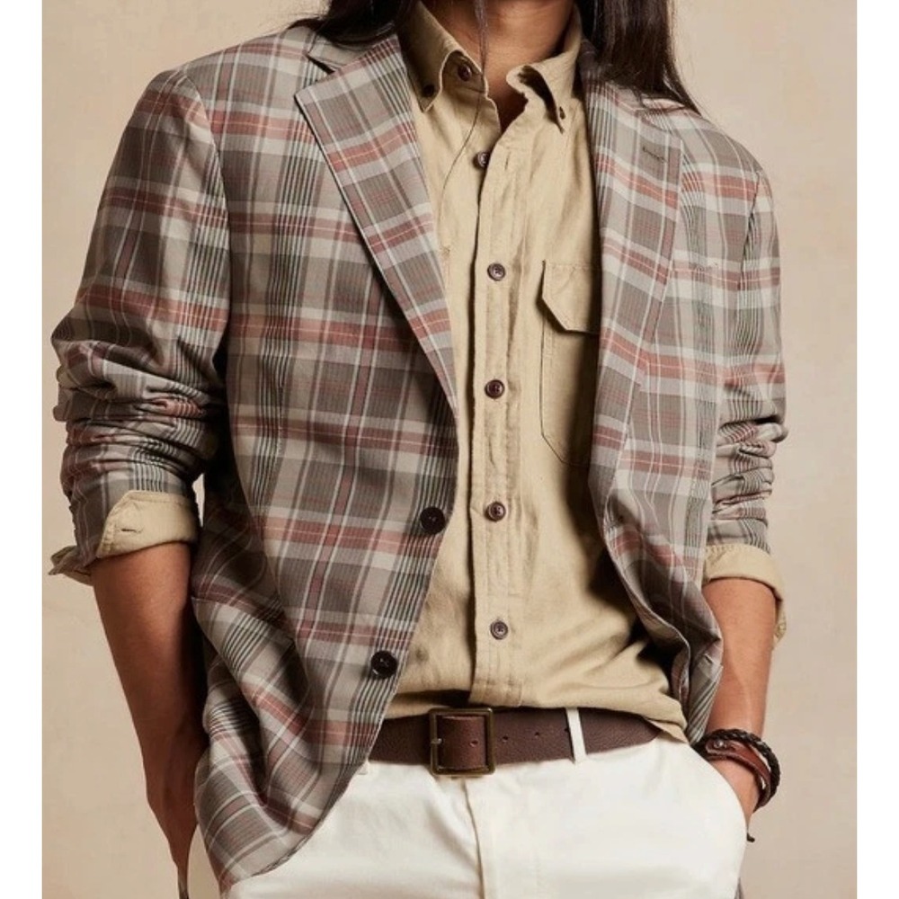Banana Republic EMMETEX Madras Plaid Sport Coat Blazer 42R Preppy  Dark Academia